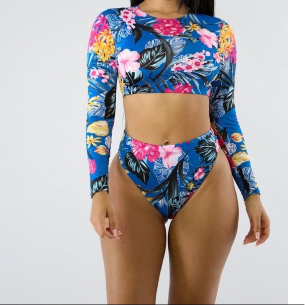 Floral Takeover high waisted 2 piece swimsuit